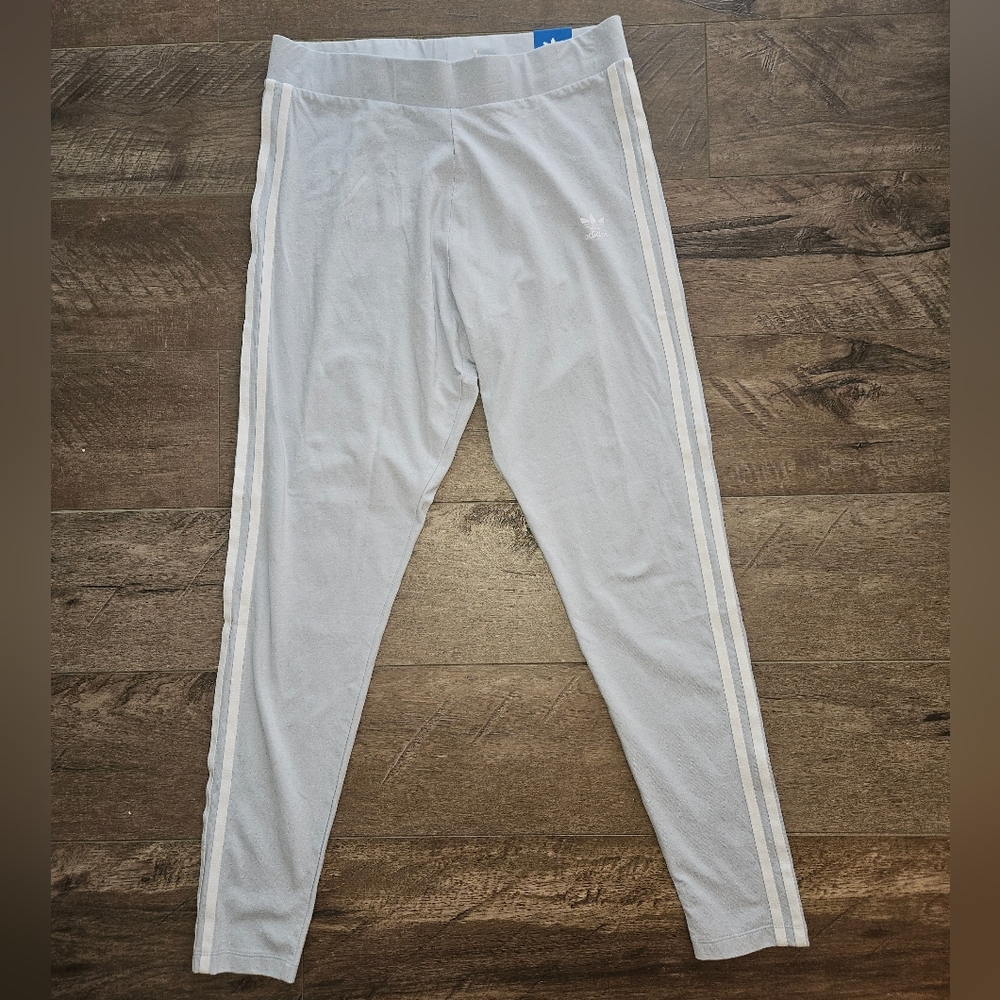 😇 Adidas Halo Blue 3 Stripe Athletic Activewear Leggings - Size Large NWT - Picture 3 of 9